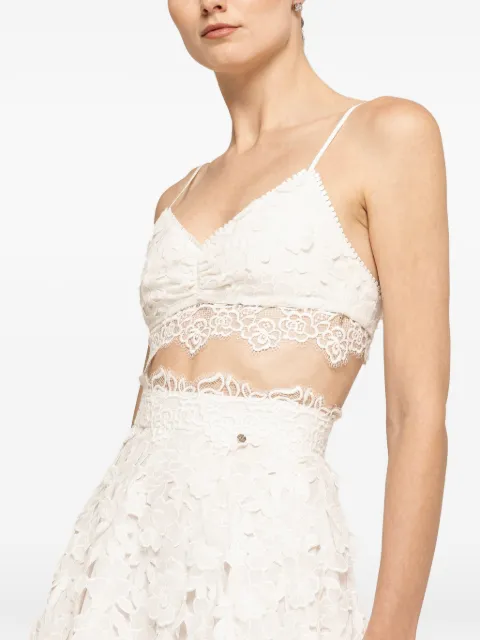 NISSA 3D floral embroidery cotton crop top White TOP16598