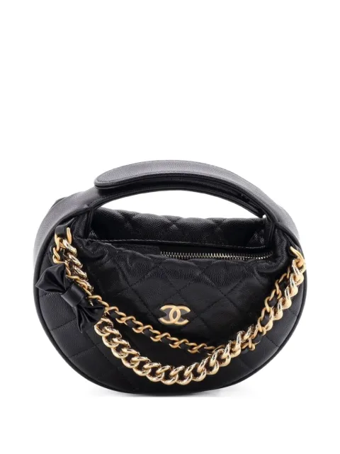 CHANEL Pre-Owned Double Chain Bow Pouch Quilted Caviar Mini hobo bag Black VK4VGCFY6338RWSR