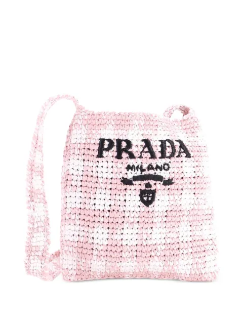 Prada Pre-Owned Logo Messenger Bag Printed Raffia Small crossbody bag Pink C52LTFOBQDKNGI81