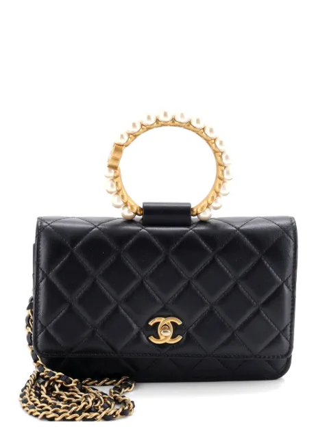 CHANEL Pre-Owned Pearl Crown Wallet on Chain Quilted Lambskin satchel Black B8R2DHGJBF9JT944