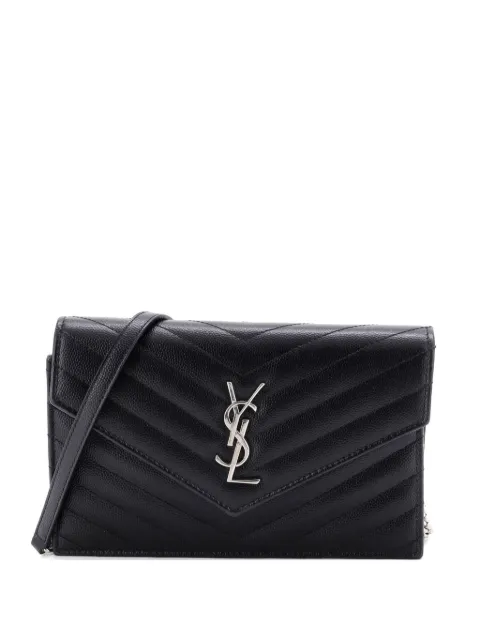 Saint Laurent Pre-Owned Classic Monogram Wallet on Chain Matelasse Chevron Leather Small crossbody bag Black 5JOIV3MZKIE6OC2I