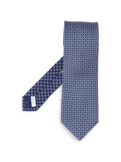 Ferragamo Gancini square print silk tie Blue 351455