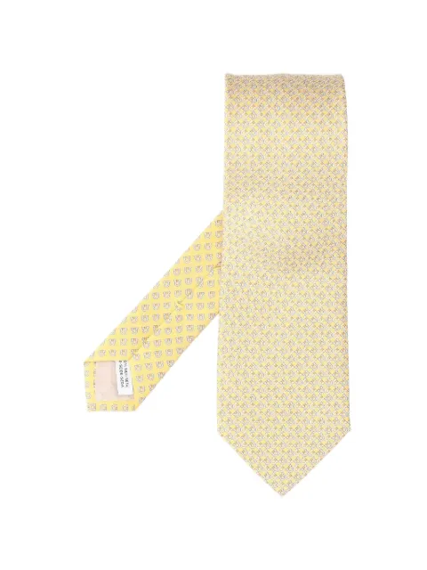 Ferragamo Gancini square print silk tie Yellow 351455