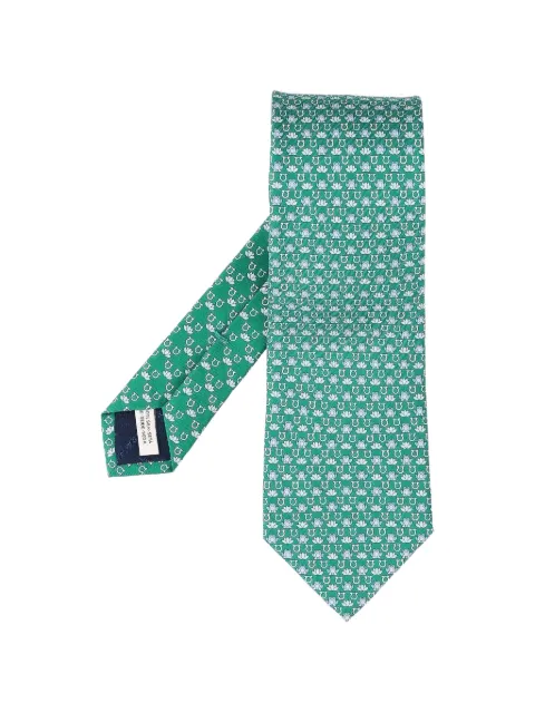 Ferragamo Frog print silk tie Green 351459