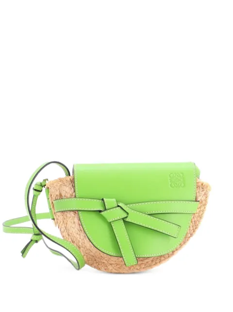Loewe Pre-Owned Gate Leather Shoulder Leather with Raffia Mini crossbody bag Green TSGM3U37AIJ9SSVZ