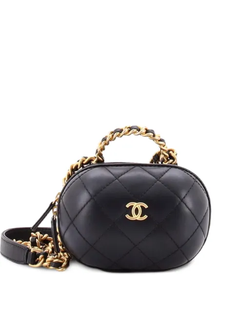 CHANEL Pre-Owned CC Bubble Top Handle Vanity Case with Chain Quilted Lambskin Mini satchel Black B17J3QG350Z2PAUO