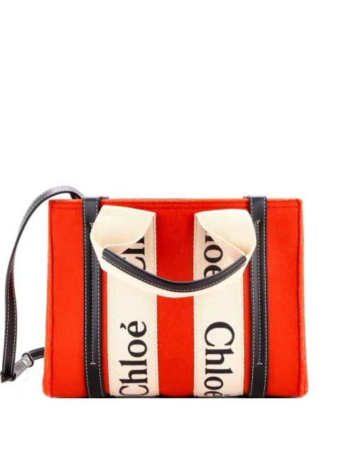 Chloé Pre-Owned Woody Recycled Felt with Leather and Canvas Small tote bag Blue RP0S5F8H9PM1MRAQ