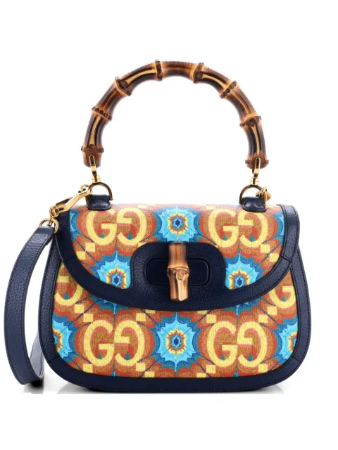 Gucci Pre-Owned Bamboo 1947 Top Handle Bag Kaleidoscope Print GG Coated Canvas Medium crossbody bag Blue IUDFEAEHDNTVLER8