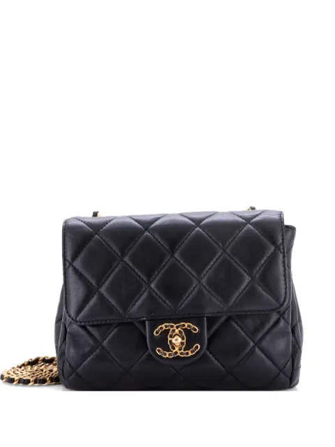 CHANEL Pre-Owned Chain Woven CC Square Accordion Flap Bag Quilted Lambskin Mini shoulder bag Black H2L1DGEV8VT0Z0XO