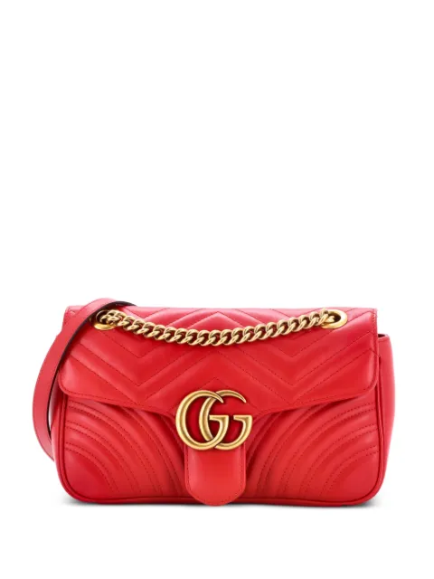 Gucci Pre-Owned GG Marmont Flap Bag Matelasse Leather Small crossbody bag Red 9Q5B5B8LPGS6C14O