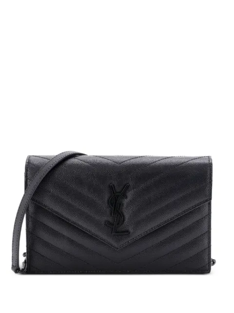 Saint Laurent Pre-Owned Classic Monogram Wallet on Chain Matelasse Chevron Leather Small crossbody bag Black ZZ6YGS7B8W95CYJU