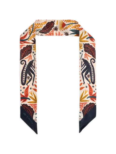 ETRO x Tabby Booth monkey-print silk scarf Neutrals WATA0016AK1A7