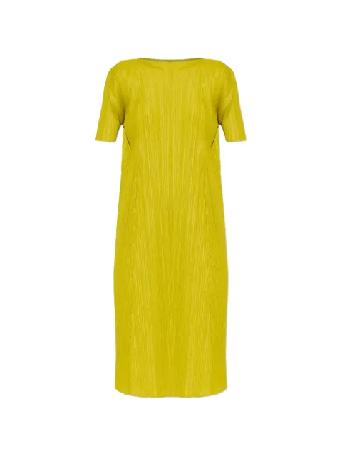 Pleats Please Issey Miyake pleated short-sleeved midi dress Yellow PP66JH284