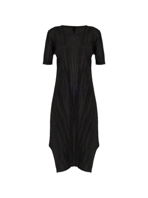 Pleats Please Issey Miyake Mellow Pleats V-neck asymmetric dress Black PP66JH286