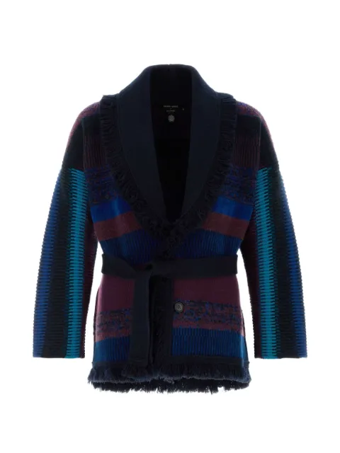 Giorgio Armani fringe-trimmed belted cardigan Blue GM004835AF31017