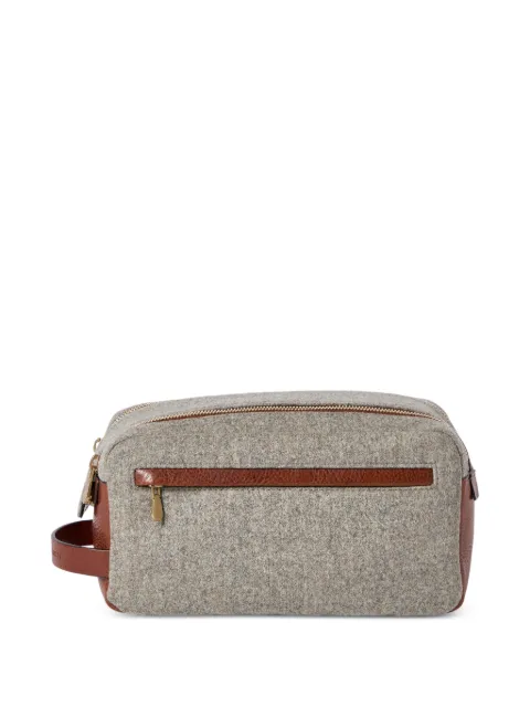 Brunello Cucinelli virgin wool, alpaca and cashmere flannel beauty case with grained calfskin inserts and double zipper Grey MWPABU334CZV25