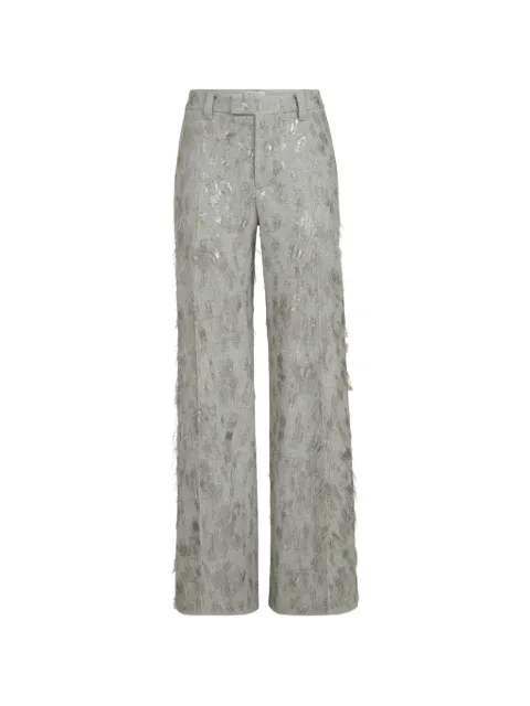 Brunello Cucinelli virgin wool and cashmere twill flannel loose flared trousers with Dazzling lynx embroidery Grey MB162P9348C030