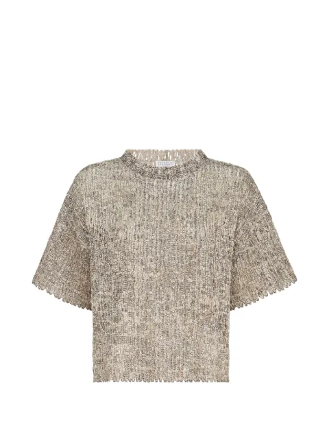 Brunello Cucinelli Dazzling craquelé-embroidery T-shirt in mohair and wool Neutrals MRKR12200