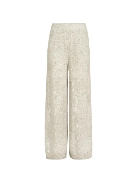 Brunello Cucinelli lace-flowers knit track trousers in sparkling mohair and virgin wool Neutrals MFA790199C9984