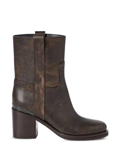 Brunello Cucinelli leather ankle boots with precious detail Brown MZSAC3358C8279