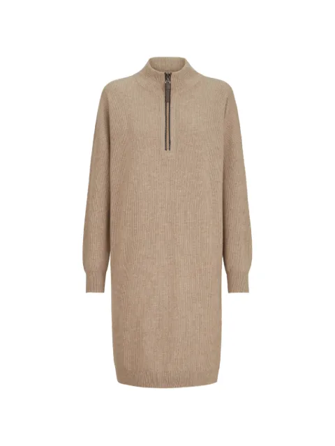 Brunello Cucinelli virgin wool, cashmere and silk rib-knit dress with precious half-zip Neutrals M16204A94C077