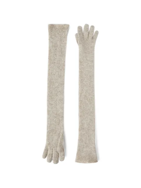 Brunello Cucinelli lace flowers knit long gloves in sparkling mohair and virgin wool Neutrals MFA793179C9984