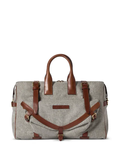 Brunello Cucinelli virgin wool, alpaca and cashmere flannel field bag with grained calfskin inserts Grey MBPABU443CZV25