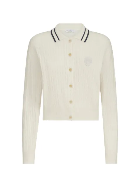Brunello Cucinelli cashmere cable-knit polo shirt with logo Neutrals M12239206CXK89