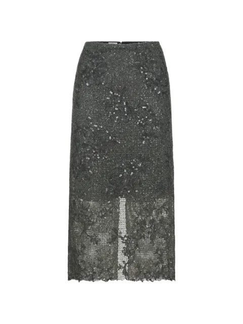 Brunello Cucinelli Dazzling lace-embroidery pencil skirt in sparkling mohair and wool Grey MA156G4102CCH30