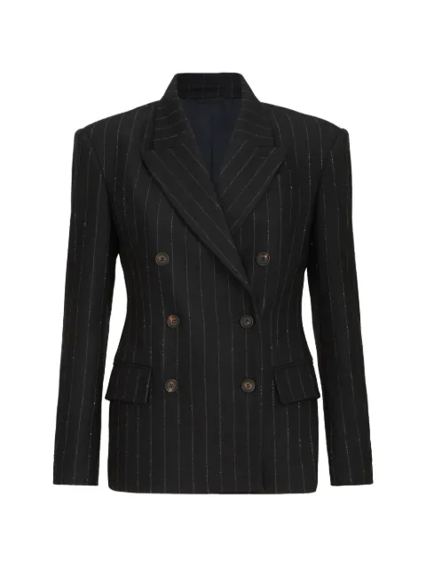 Brunello Cucinelli comfort virgin wool Dazzling chalk stripe blazer with Monili Blue MG5767117C522