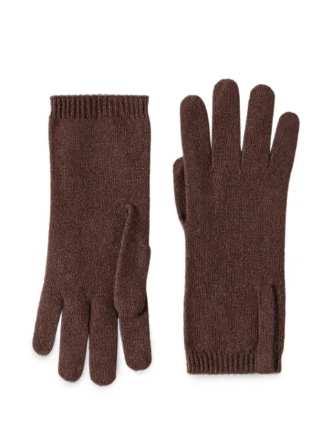 Brunello Cucinelli cashmere knit gloves with Monili Brown M12147189C4211