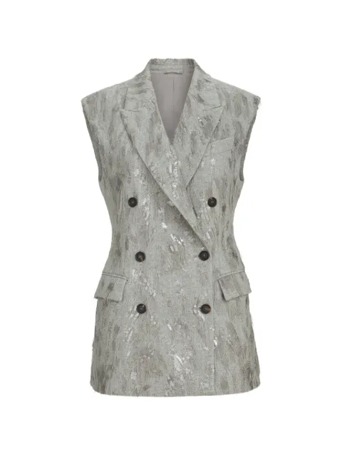 Brunello Cucinelli virgin wool and cashmere twill flannel vest with Dazzling lynx embroidery Grey MB1627124C030
