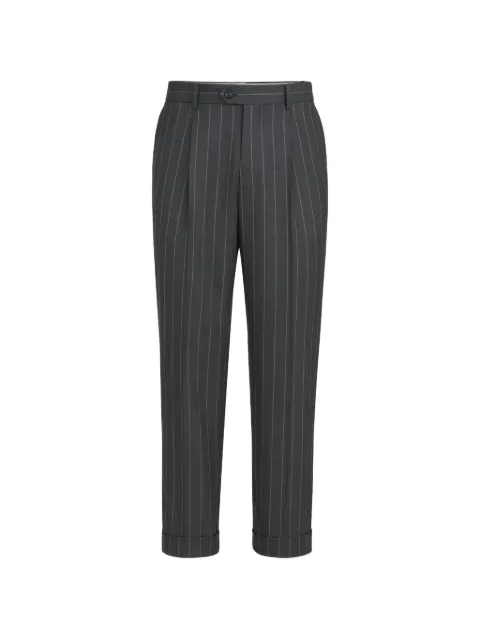 Brunello Cucinelli Super 150s virgin wool wide chalk stripe Batavia trousers with pleat Grey MG465L00HC002