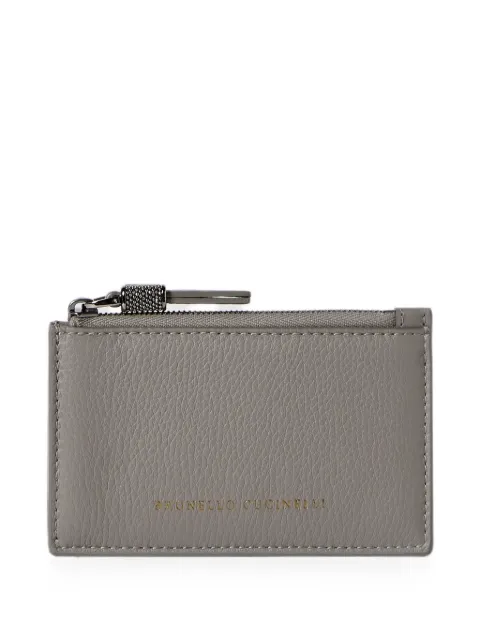 Brunello Cucinelli grained calfskin card case with shiny zipper pull Grey MWCAM2714C9784