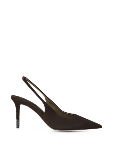 Brunello Cucinelli suede slingback heels with Monili Brown MZSFC3256C9795