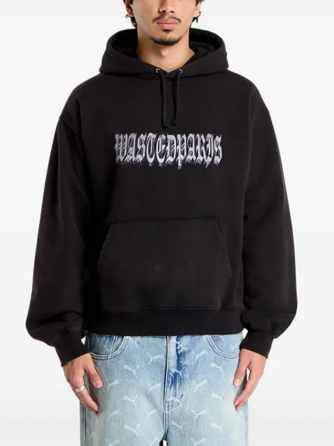 WASTED Run graphic-print logo hoodie Black WP000326