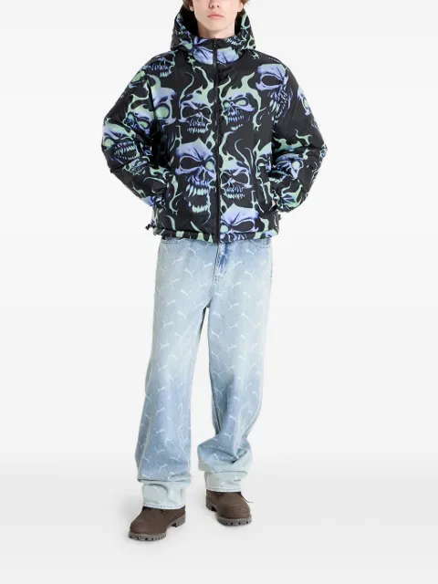 WASTED reversible skull-print puffer jacket Black WP000338