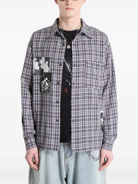 WASTED check-print patch-detail shirt Black WP000343