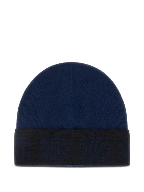Roberto Cavalli logo-intarsia wool beanie hat Blue NOZ00EMQ014D0638