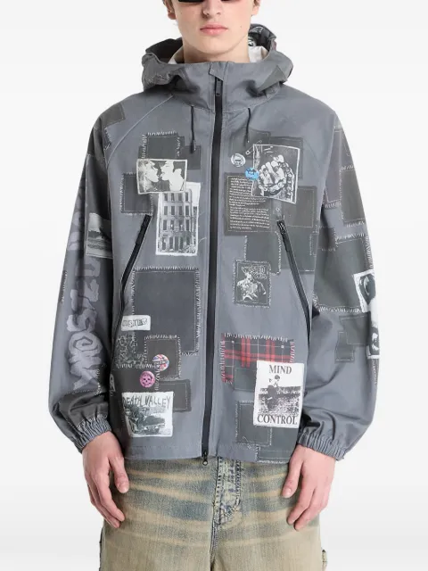 WASTED M Taunt patchwork-print hooded windbreaker Grey WP000340