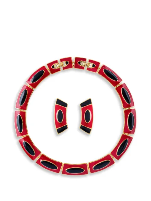Monet Pre-Owned 1980s geometric earring and necklace set Red NE018601