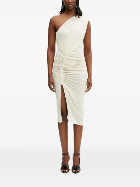 Rick Owens Lilies Avra one-shoulder ruched midi dress Neutrals LI01F7565CVI