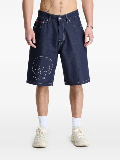 Pleasures skull-embroidered denim shorts Blue P26SPZ007