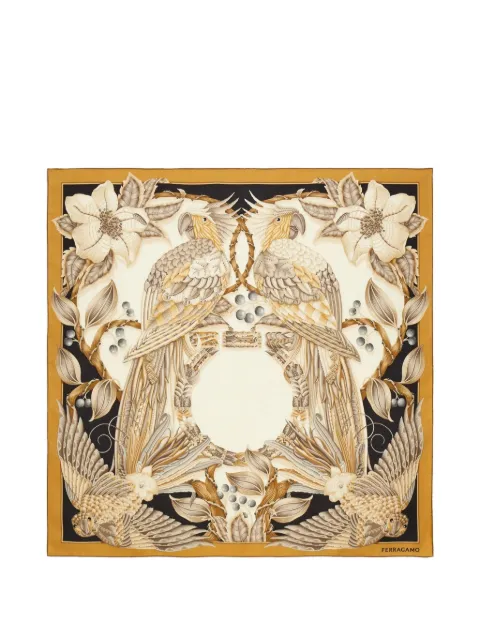 Ferragamo Parrots-print silk scarf Neutrals 310243