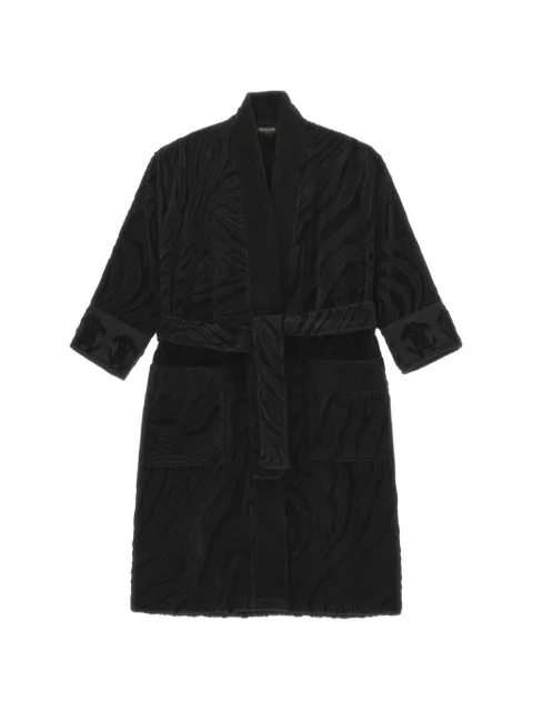 Roberto Cavalli Home zebra-pattern rhinestone-detail bathrobe Black RALM39IM039FM614