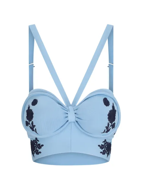 Rabanne floral-embroidered sweetheart-neck top Blue 26EMLI016ML0347