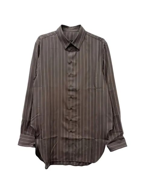 Omar Afridi Ives striped long-sleeve shirt Brown OASS26SHR10201