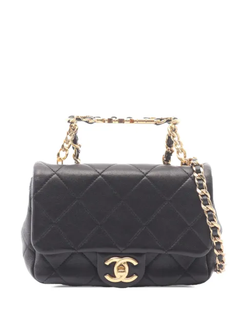 CHANEL Pre-Owned 2021-2026 Quilted Lambskin Oval Logo Chain Top Handle Flap crossbody bag Black T5PHVE87OHOFE4PV