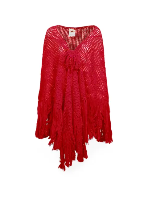 Chiara Is crochet-knit fringed shawl Red SPEO001WO