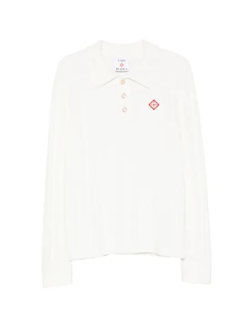 Casablanca ribbed-knit logo-patch polo shirt White MPF26KW100001